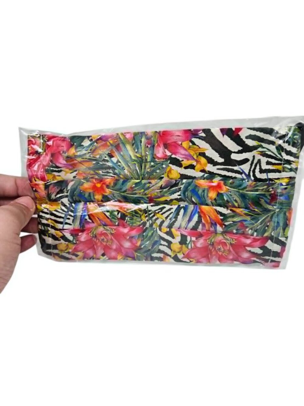 Johnny Was Face Mask Cotton Sateen Pleated Rectangle Tropical Print Face Mask